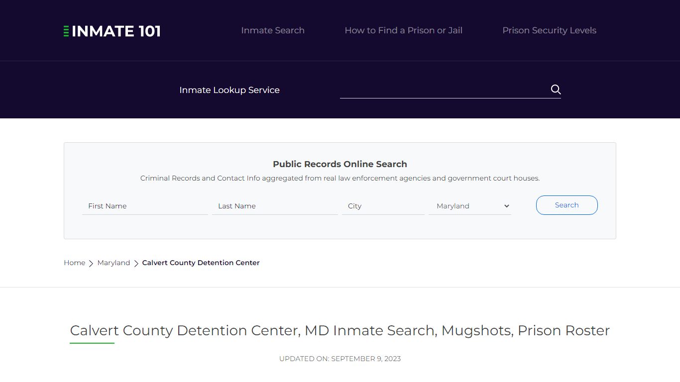 Calvert County Detention Center, MD Inmate Search, Mugshots, Prison ...